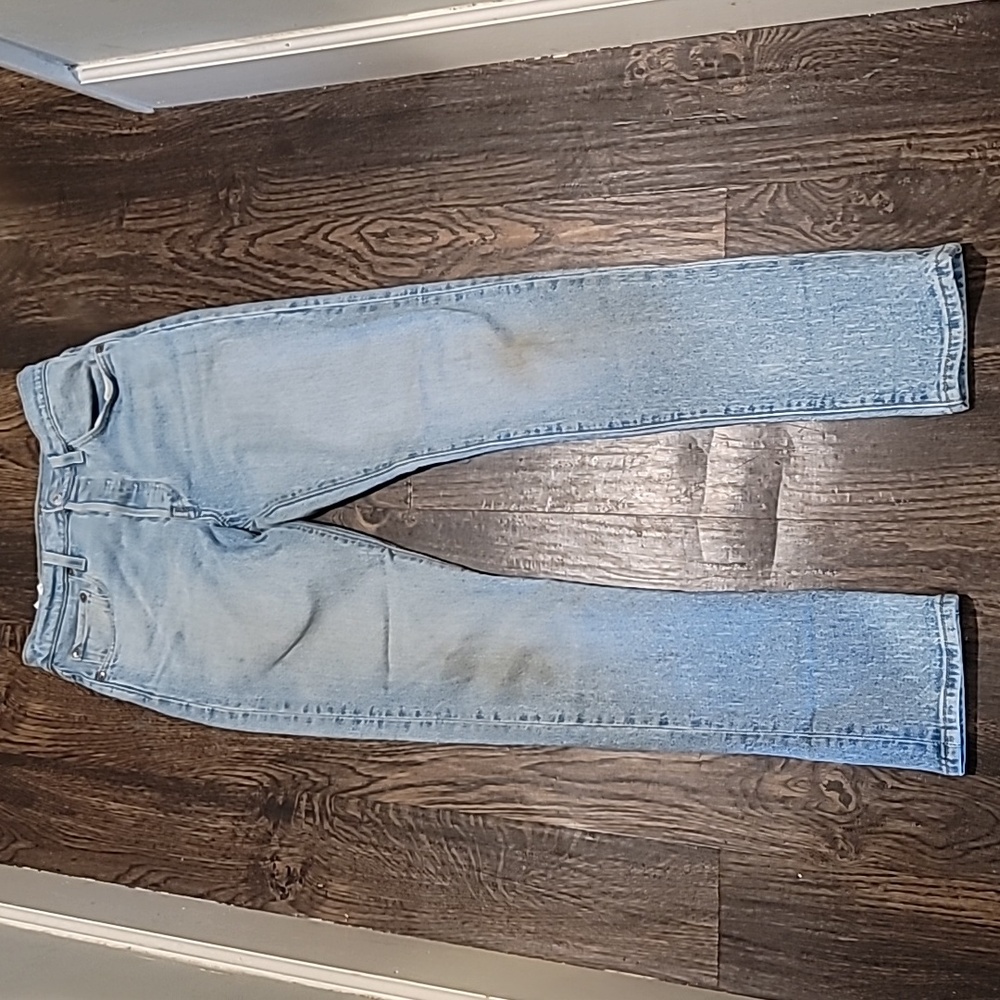 Levi’s 501 S skinny light wash jeans 28x32 raw hem Buttonfly Worn Knee